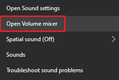 Select Open Volume mixer