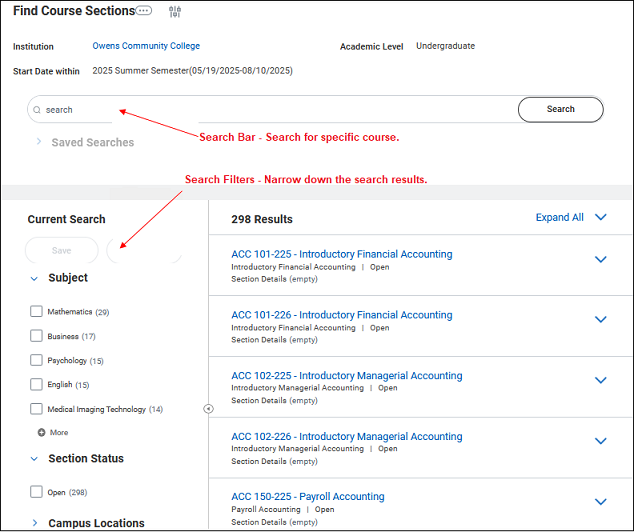 Course Search Options