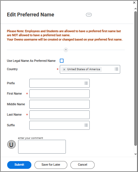 Add preferred First name.